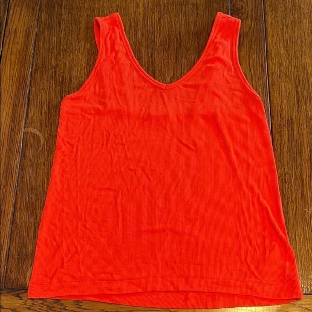 Cabi Busy Tank Small Orange Ribbed Stretchy Knit v neck